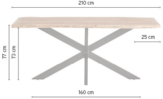 Esstisch 210, Nebel Table Collection, mit Maßen der Tischplatte, Beine und Höhe auf weißem Hintergrund - MySons