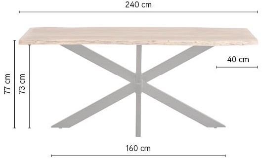 Esstisch 240, Nebel Table Collection mit Maßen auf weißem Hintergrund, Vorderansicht - MySons