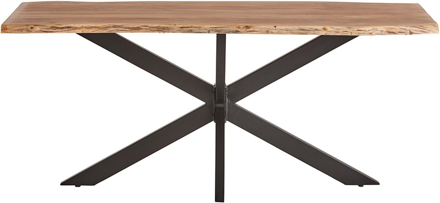 Esstisch 240, Nebel Table Collection mit Massivholzplatte und X-Beinen aus Metall auf weißem Hintergrund - MySons