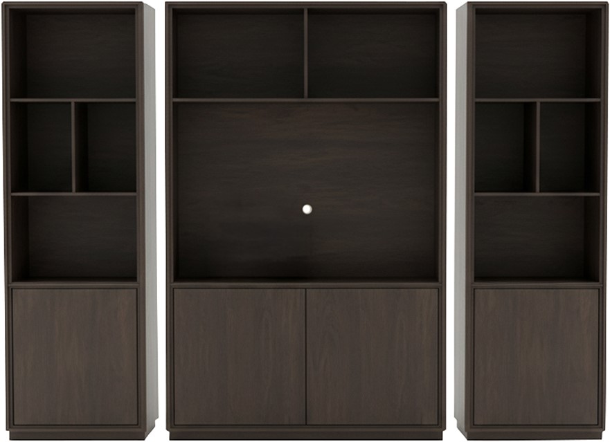 Buecher-Regalsystem Oulu 75 cm linksdrehend mit 1 Tür und 4 offenen Fachern, Eiche dunkelbraun - MySons