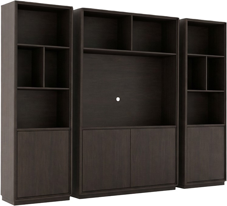 Buecher-Regalsystem Oulu 75 cm linksdrehend mit 1 Tür und 4 offenen Fachern, Eiche dunkelbraun - MySons