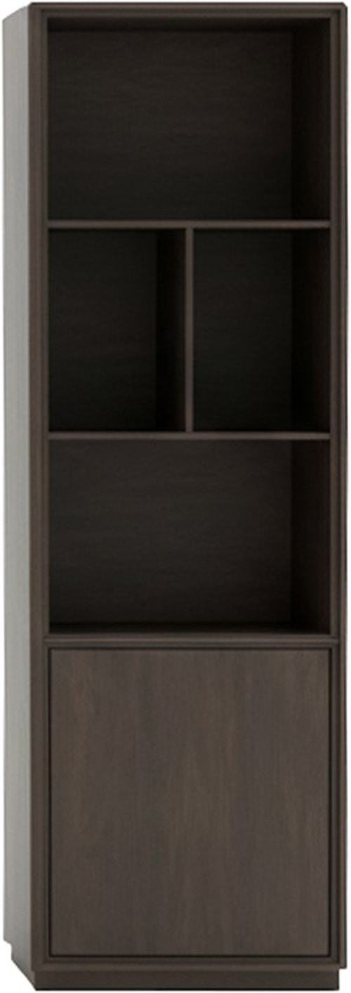 Boekenkast Oulu 75 cm linksdraaiend met 1 deur en 4 open vakken, eiken donkerbruin - MySons