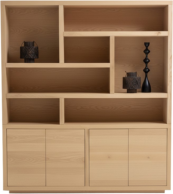 Boekenkast Tampere 200 cm met 4 deuren en 7 open vakken, eiken naturel - MySons