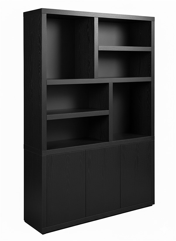Bücherregal Tampere 160 cm mit 3 Türen und 6 offenen Fächern, Eiche schwarz - MySons