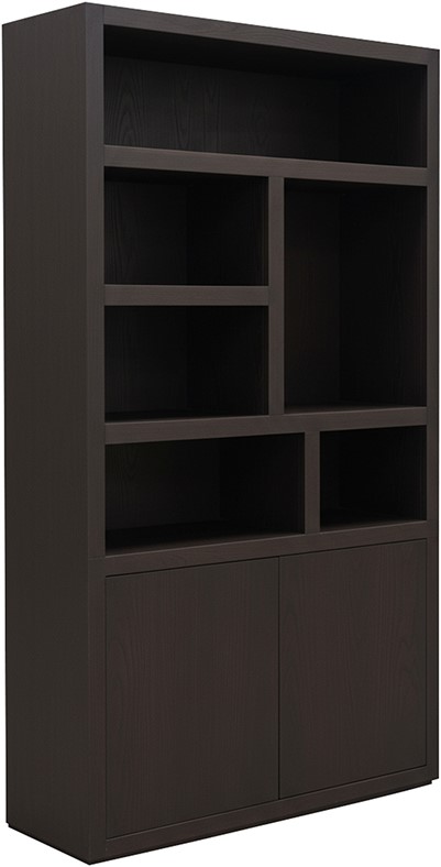 Bücherregal Tampere 120 cm mit 2 Türen und 6 offenen Fächern, Eiche dunkelbraun - MySons