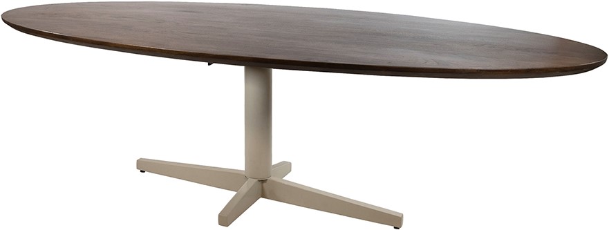 Esstisch 190, oval, Tischbein Beige, Mango Brown Walnut auf weißem Hintergrund, aus einer niedrigen Perspektive - MySons