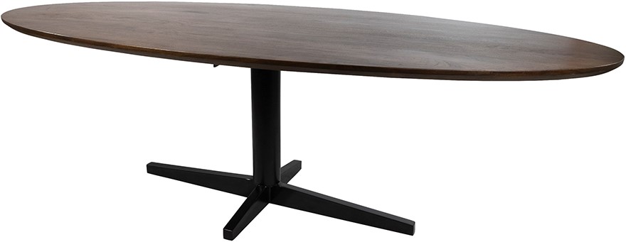 Esstisch 190, oval, mit Tischbein in Black und einer Platte in Mango Brown Walnut auf weißem Hintergrund - MySons