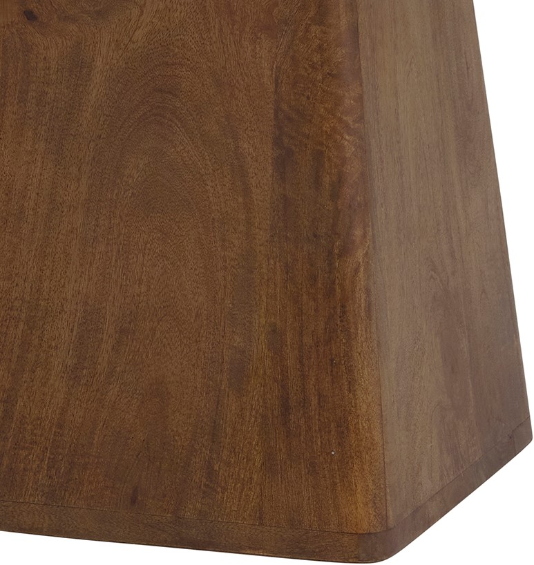 Nahaufnahme des Couchtisch 60, Mango Brown Walnut, mit Holzmaserung und einer Ecke - MySons
