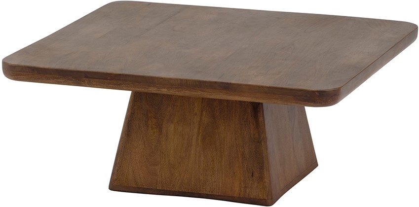 Couchtisch 80, Mango Brown Walnut auf weißem Hintergrund, aus einer niedrigen Perspektive fotografiert - MySons