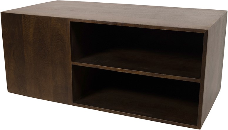 Storal Couchtisch, Mango Brown Walnut, von oben gesehen mit zwei offenen Fächern - MySons