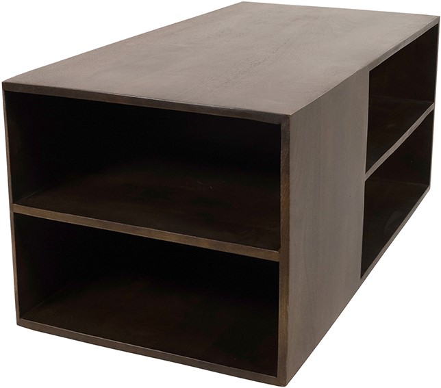 Storal Couchtisch, Mango Brown Walnut, auf weißem Hintergrund aus schräger Perspektive - MySons