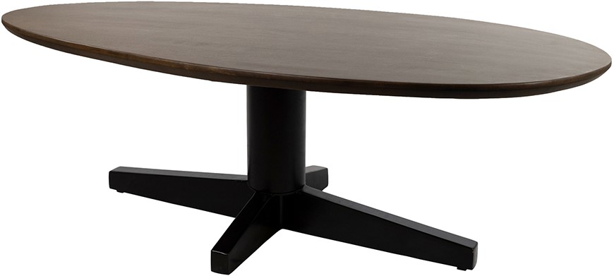 Couchtisch 130, organisch, Tischbein Black, Mango Brown Walnut auf weißem Hintergrund, schräg von vorne aus niedriger Perspektive fotografiert - MySons