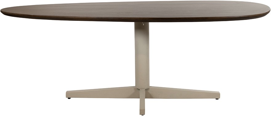 Esstisch 160, organisch, Tischbein Beige, Mango Brown Walnut auf weißem Hintergrund, aus einem niedrigen Blickwinkel fotografiert - MySons
