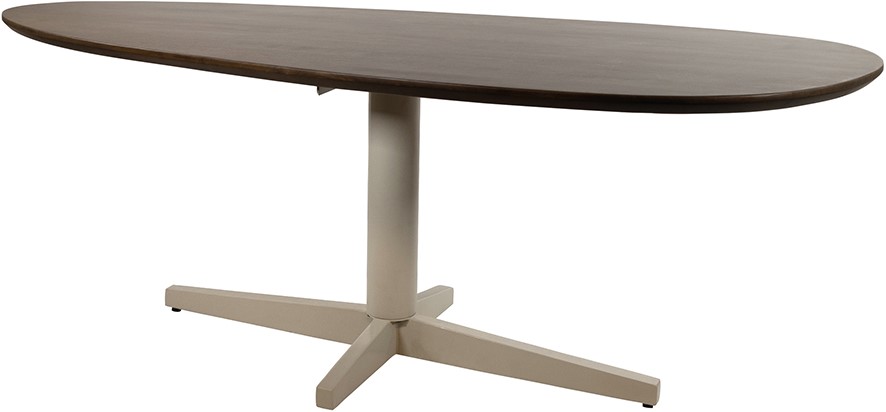 Esstisch 240, organisch, Tischbein Beige, Mango Brown Walnut auf weißem Hintergrund, schräg von vorne fotografiert - MySons