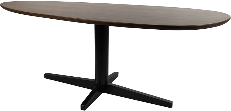 Esstisch 190, organisch, Tischbein Black, Mango Brown Walnut auf weißem Hintergrund, aus einem niedrigen Blickwinkel - MySons