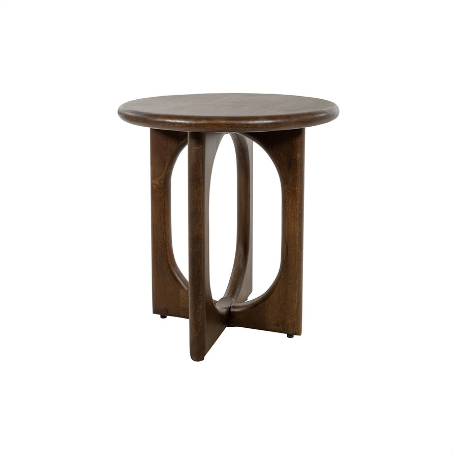 Beistelltisch Ø50, H55, Mango Brown Walnut, Zodiac Collection auf weißem Hintergrund, aus einem niedrigen Blickwinkel fotografiert - MySons