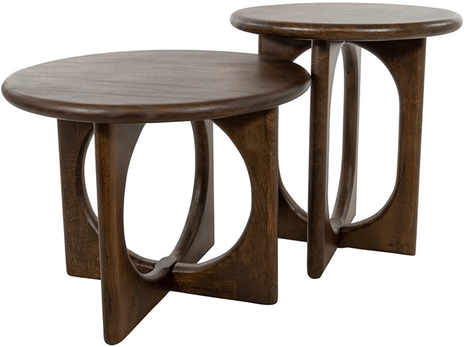 Zwei Beistelltische Ø50, H55, Mango Brown Walnut, Zodiac Collection, auf weißem Hintergrund - MySons