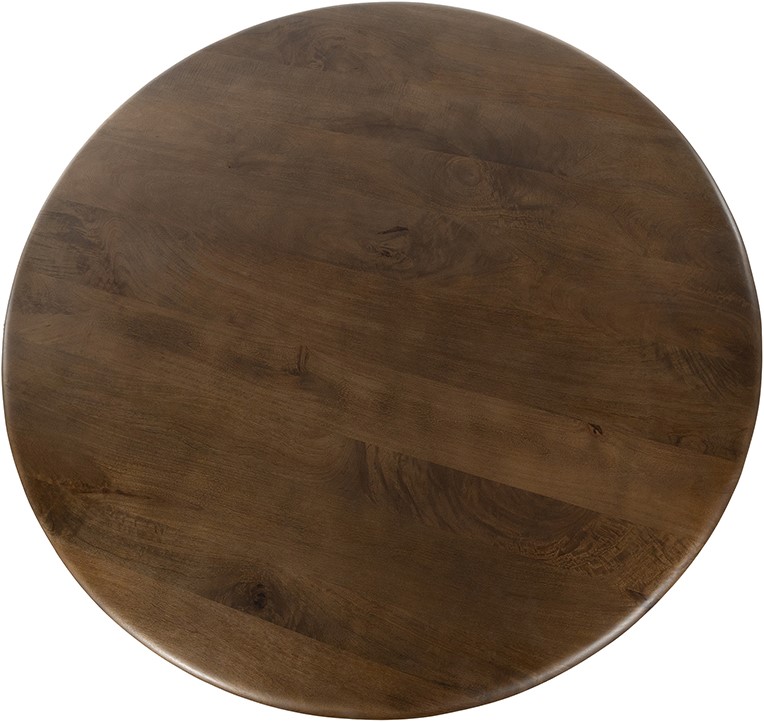 Draufsicht des runden Esstischs Zodiac Collection in Mango Brown Walnut, auf weißem Hintergrund - MySons