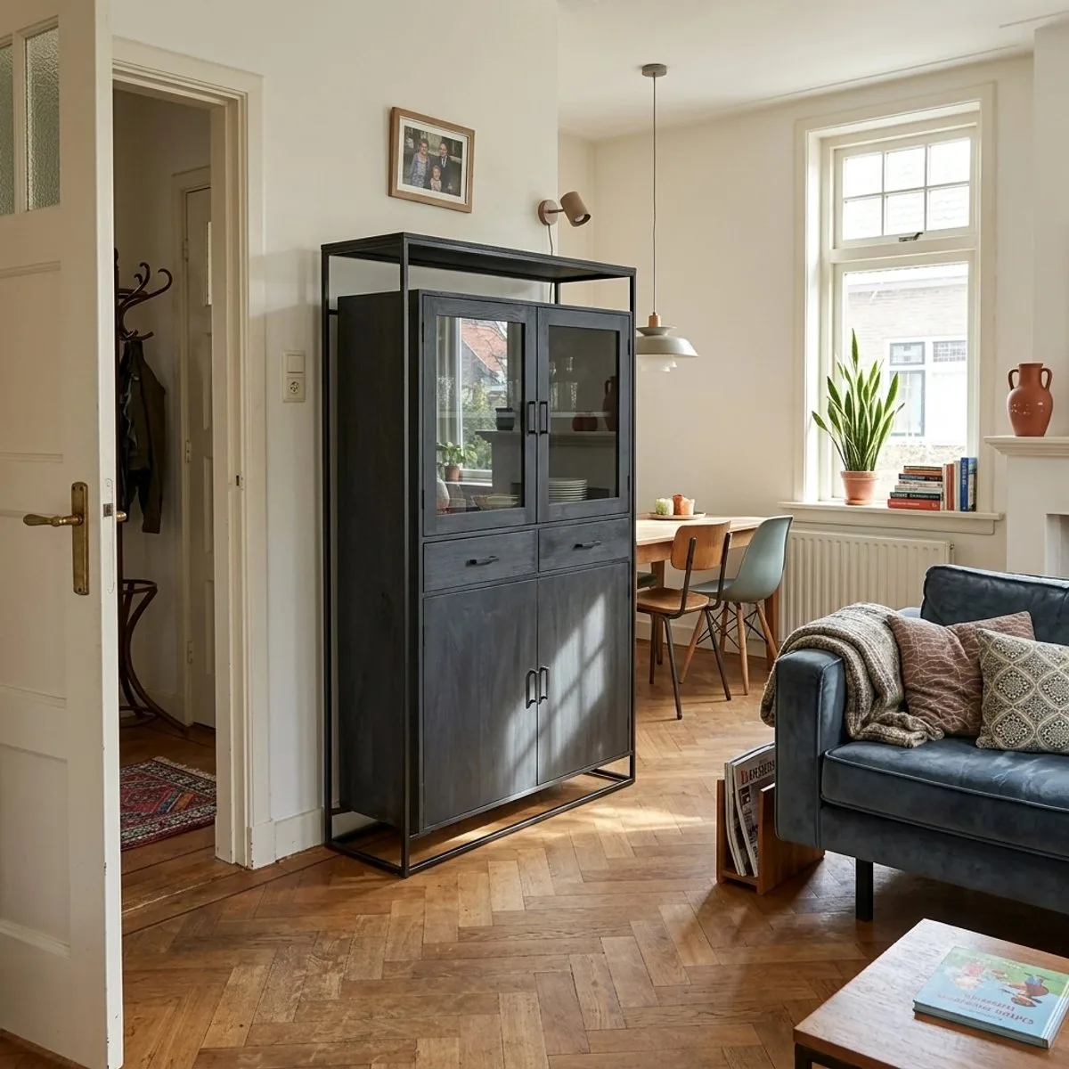 Vitrinekast Len mangohout zwart - Mokana Furniture