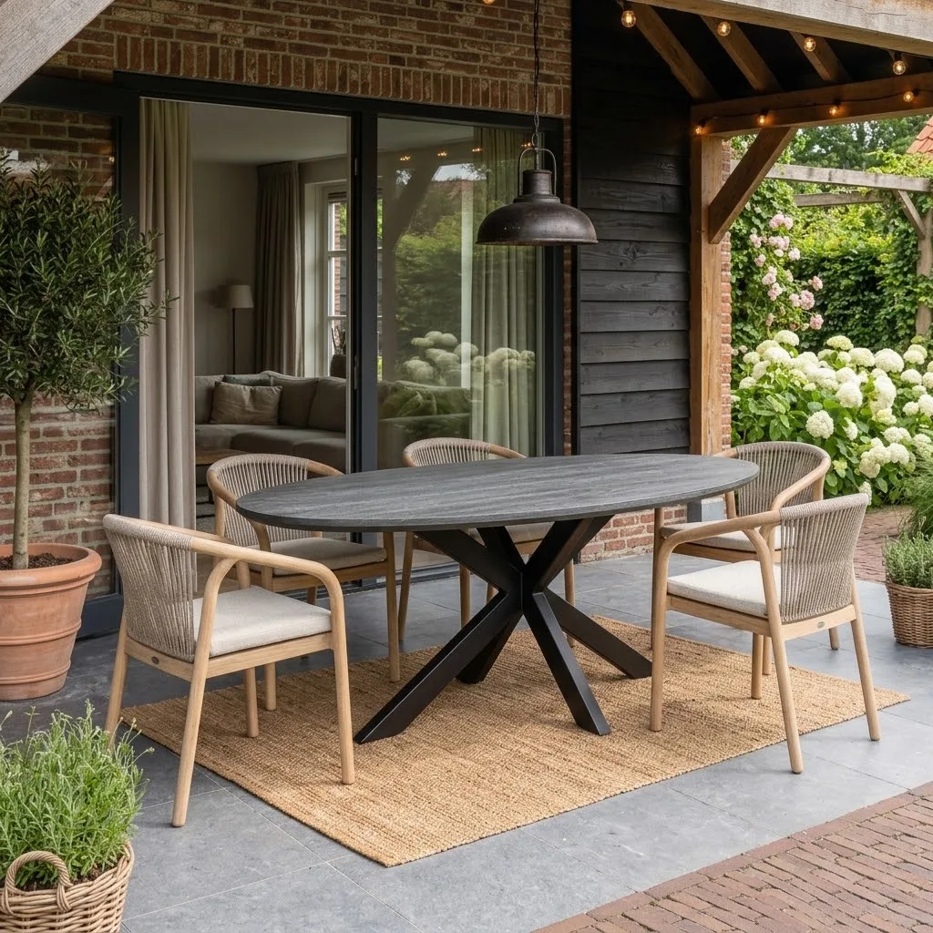 Esstisch Mangoholz oval schwarz Facettenkante - Mokana Furniture