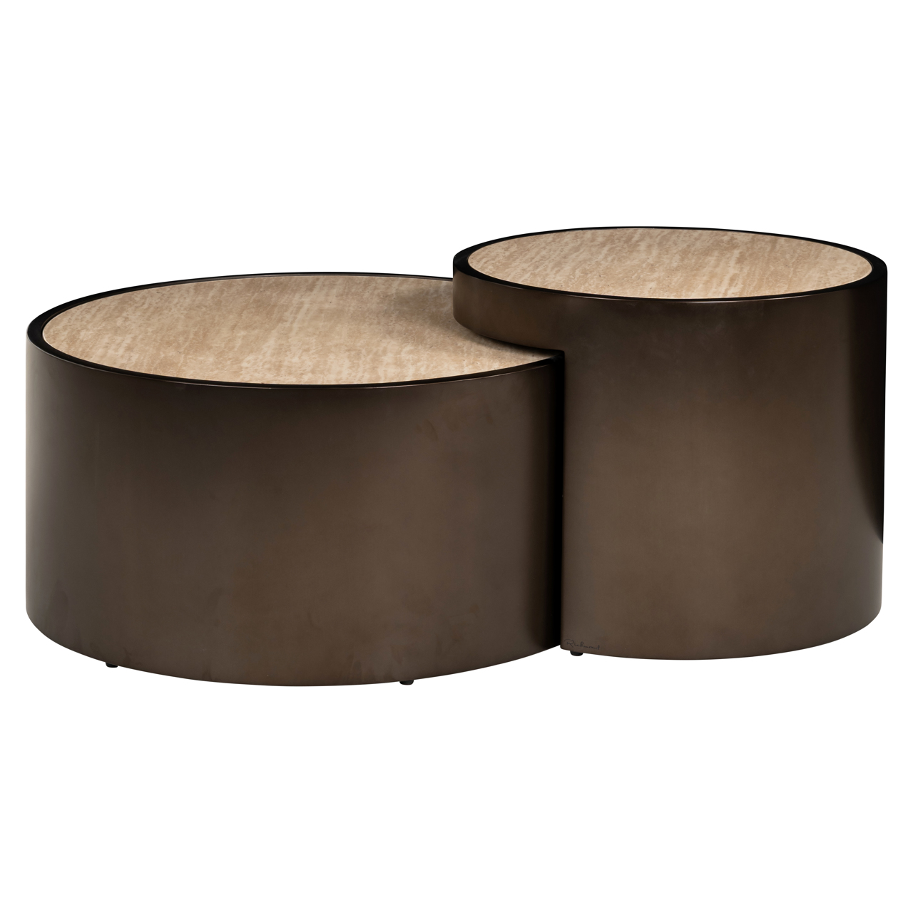 Couchtisch Ronson beige (Set aus 2) (Edelstahl|Faux Travertine) - Richmond Interiors