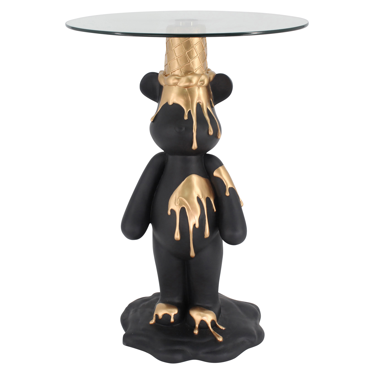 Beistelltisch Ice bear black/gold (Polyresin|Gehard Glas) - Richmond Interiors