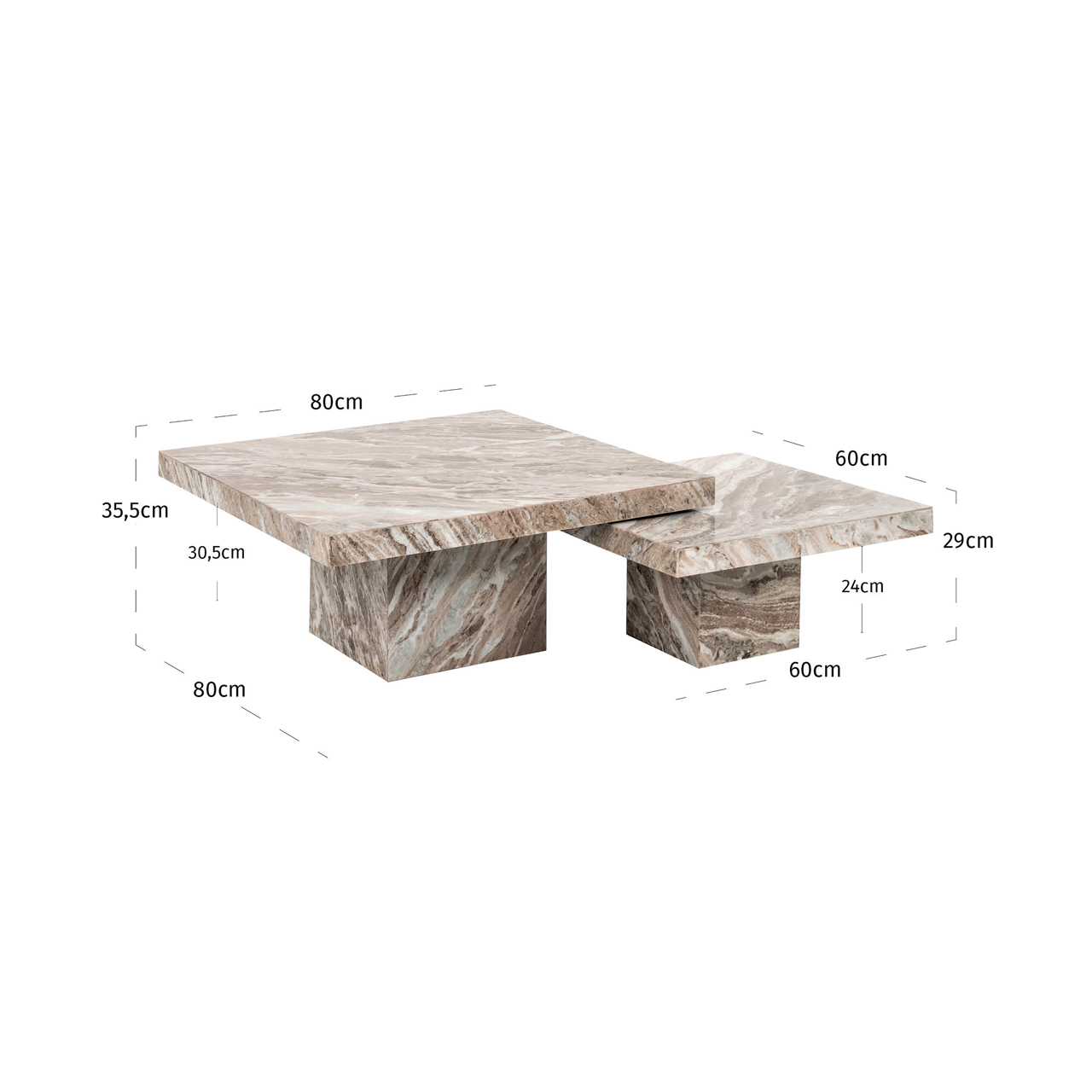 Couchtisch Rashford Blush beige (Set aus 2) (Toronto Marmor) - Richmond Interiors