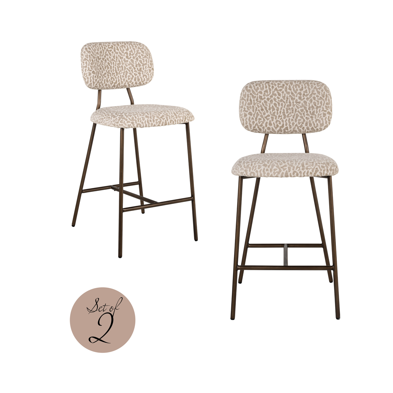 Thekenstuhl Xenia beige leopard feuerhemmend (Set aus 2) - Richmond Interiors