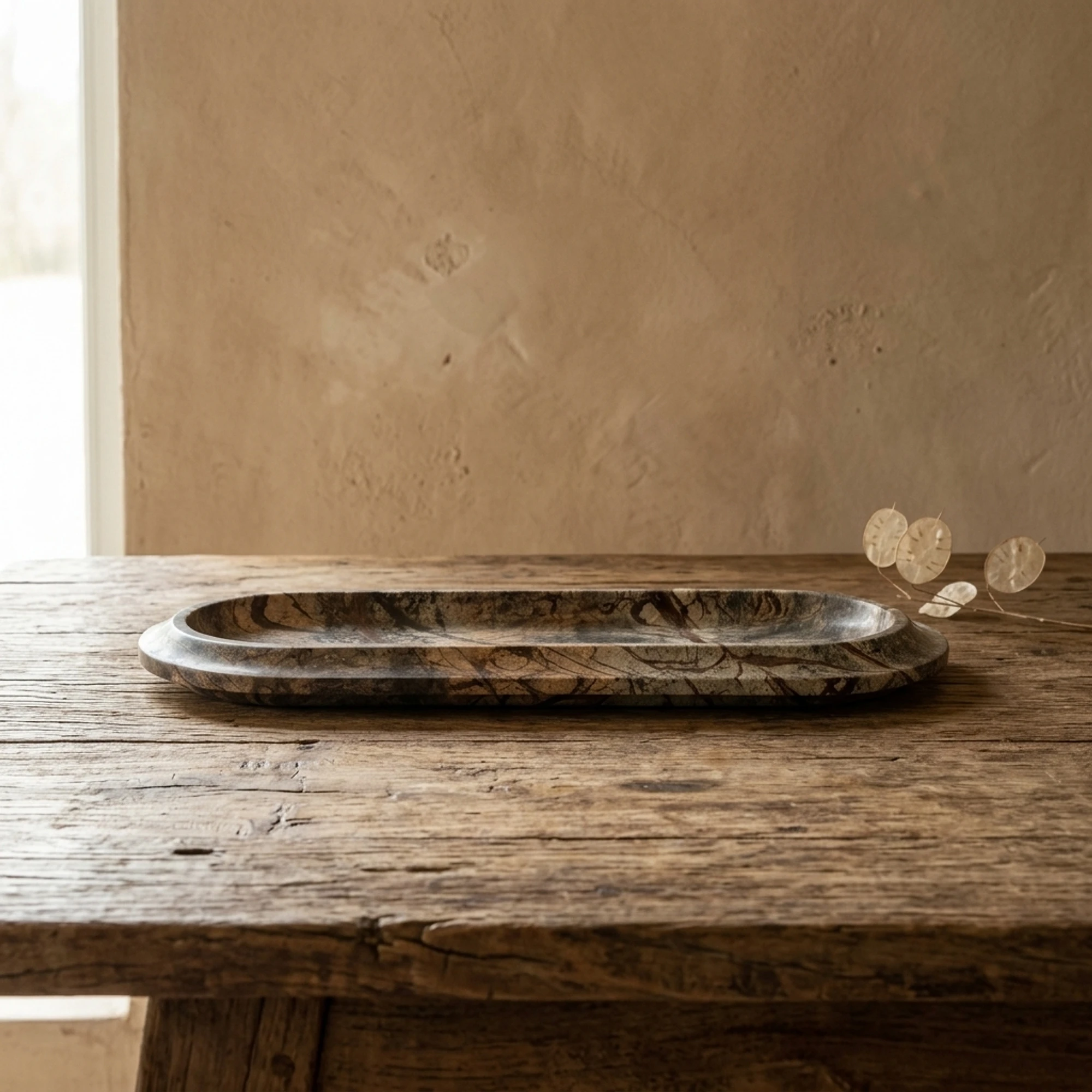 Schaal Ovalis marmer bruin - By-Boo