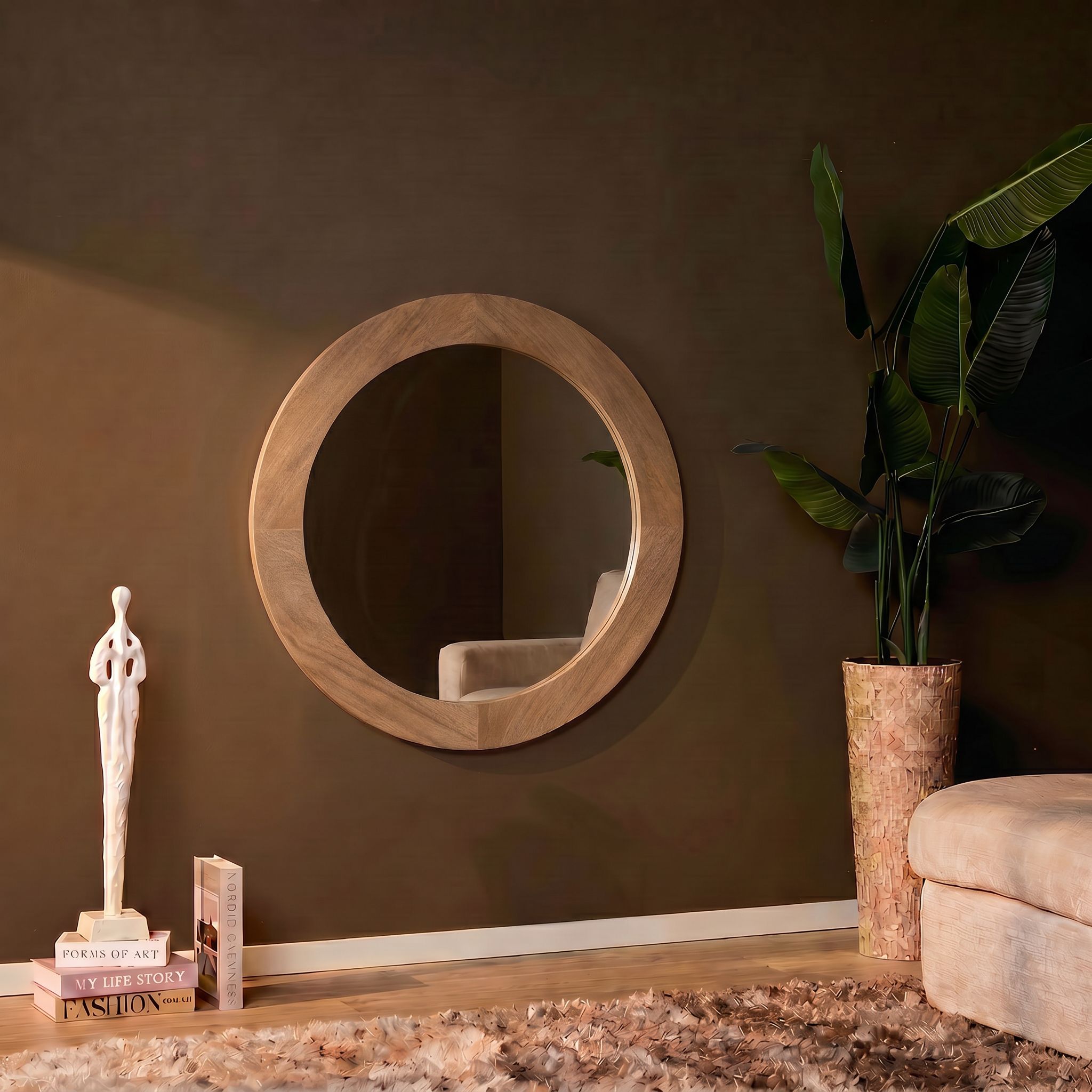 Round wall mirror Dide, natural mango wood 40 cm (Glass) - Starfurn