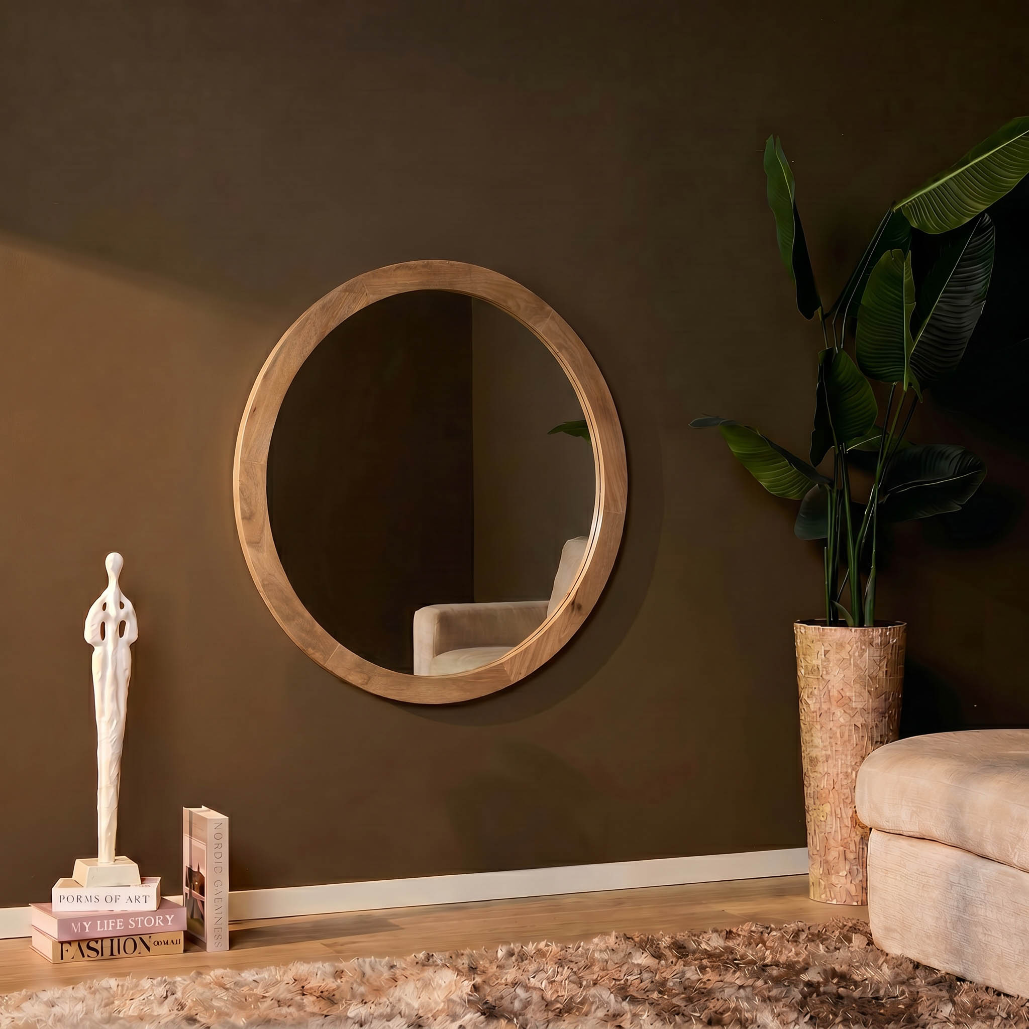 Runder Spiegel Dide, Mangoholz naturale 60 cm (Glas) - Starfurn