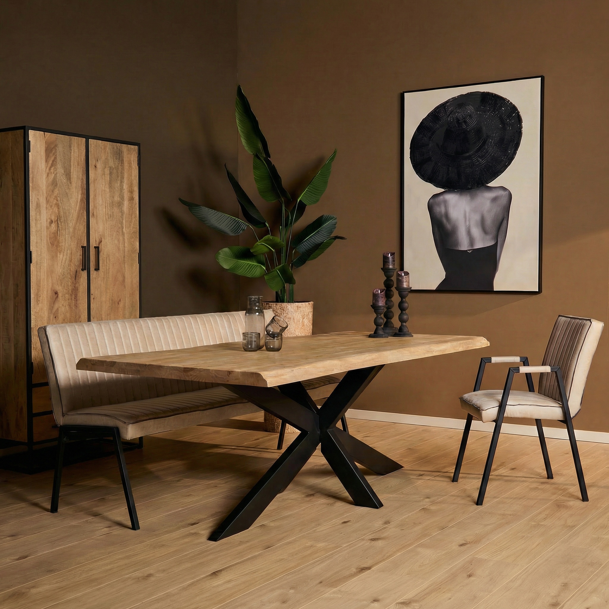 Mesa de madera maciza con borde natural Dakota Naturel madera de mango 300 cm - Starfurn