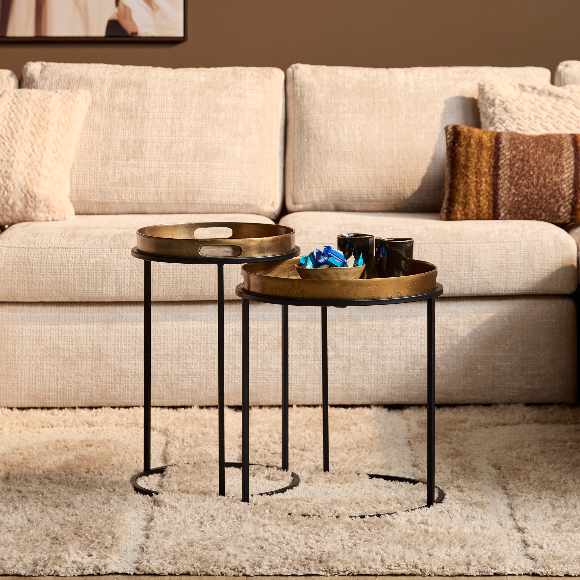 Round side table set Laure, aluminium with bronze finish (Copper) - Starfurn