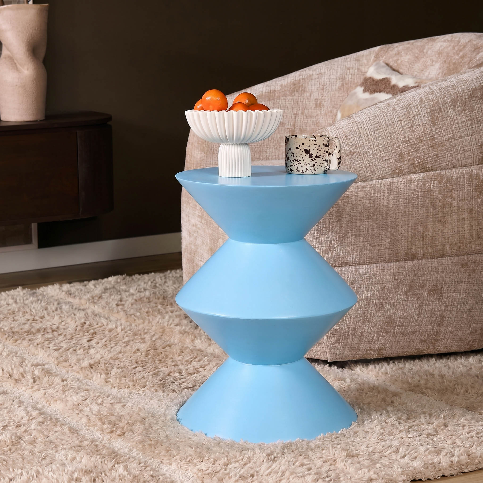 Mesa auxiliar Abel azul de madera de mango 33 cm - Starfurn