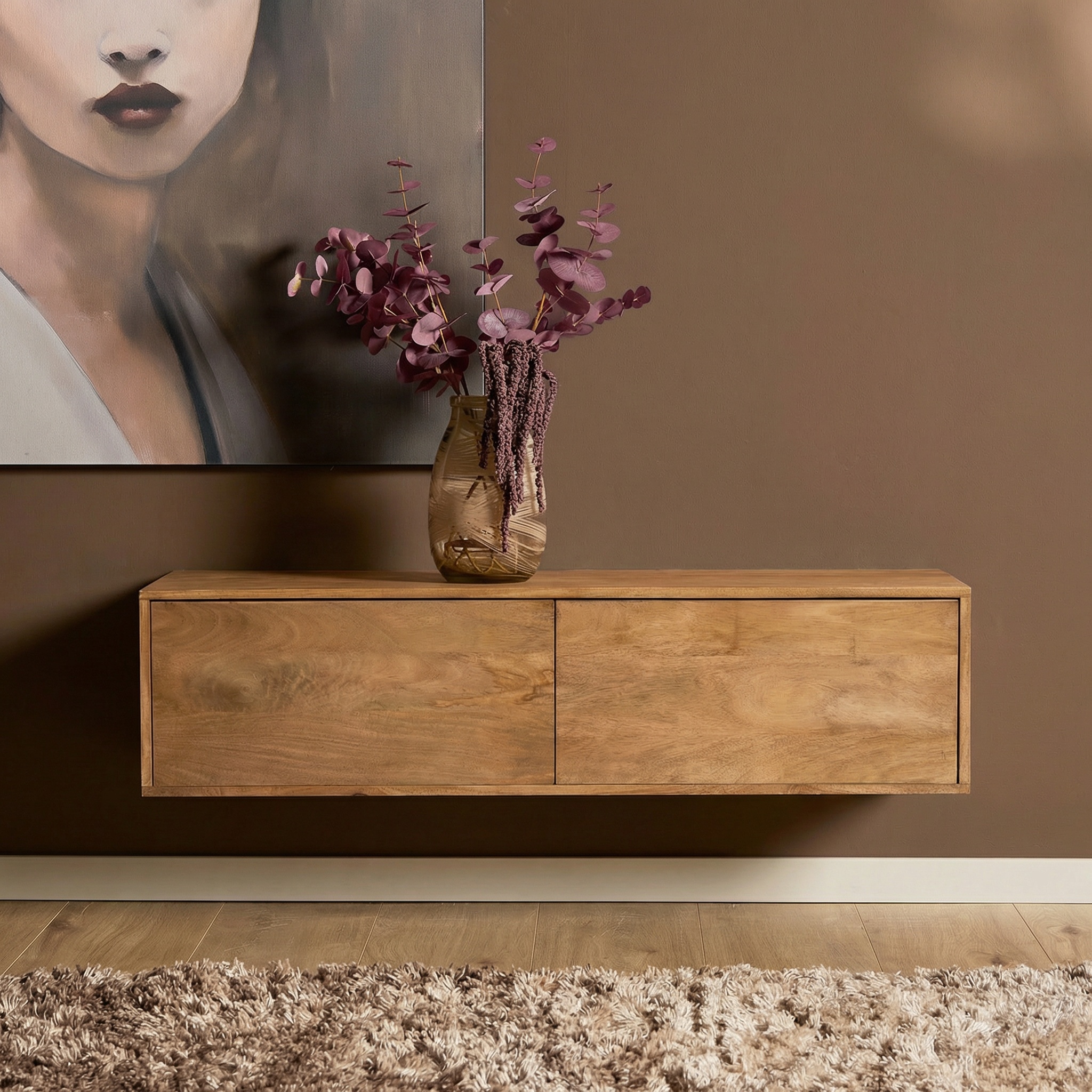 Floating TV unit Vision Natural Mango Wood 120 cm - Starfurn