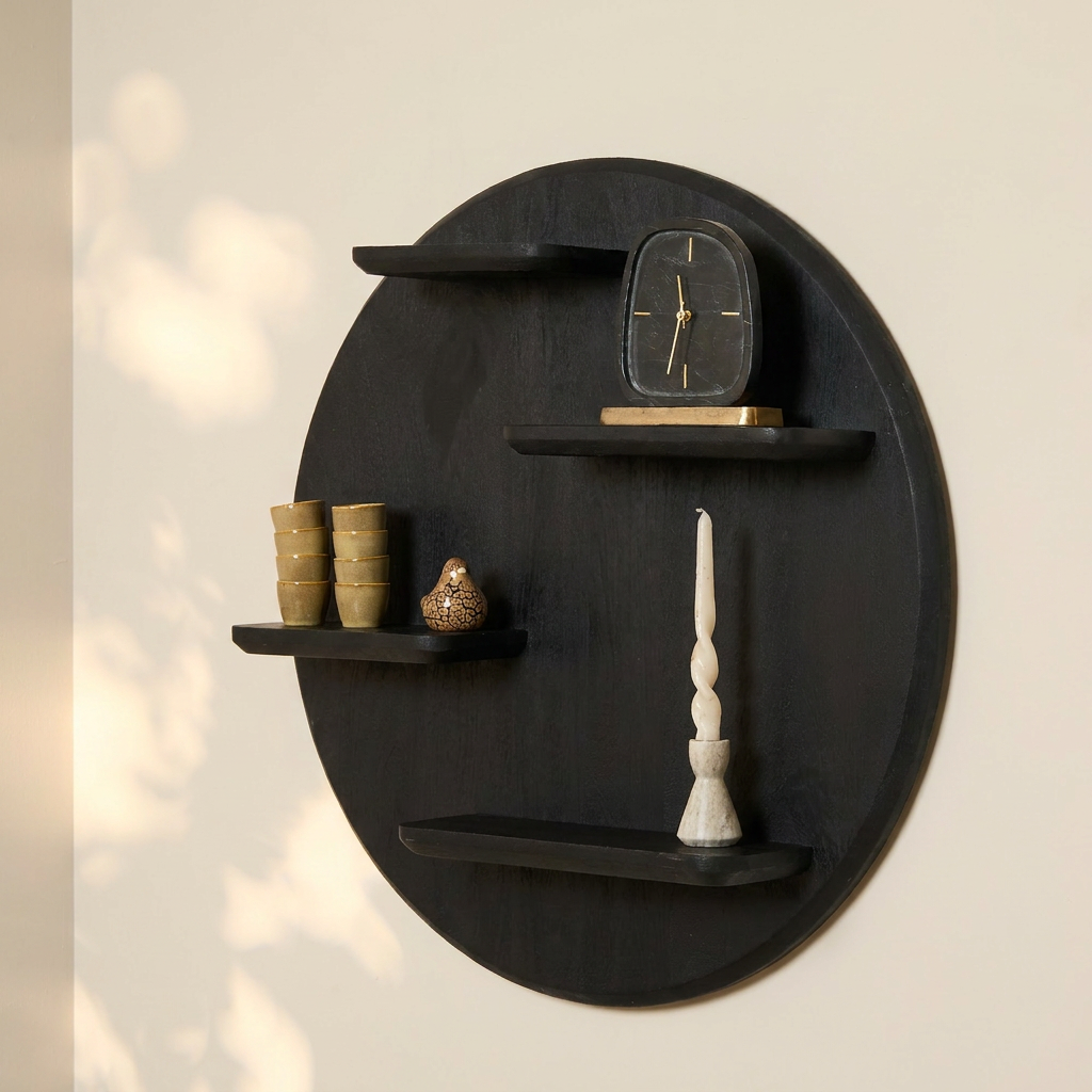 Wall Rack Lena | 75 cm | Black (Mango wood) - Starfurn