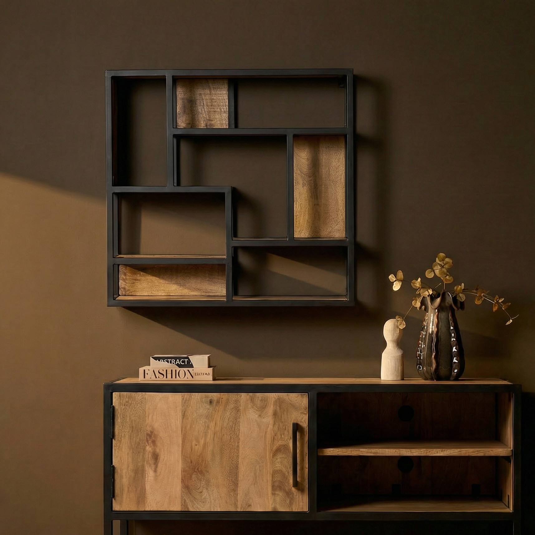 Wall Rack Dakota | 75 cm | Square (Mango wood, Natural) - Starfurn