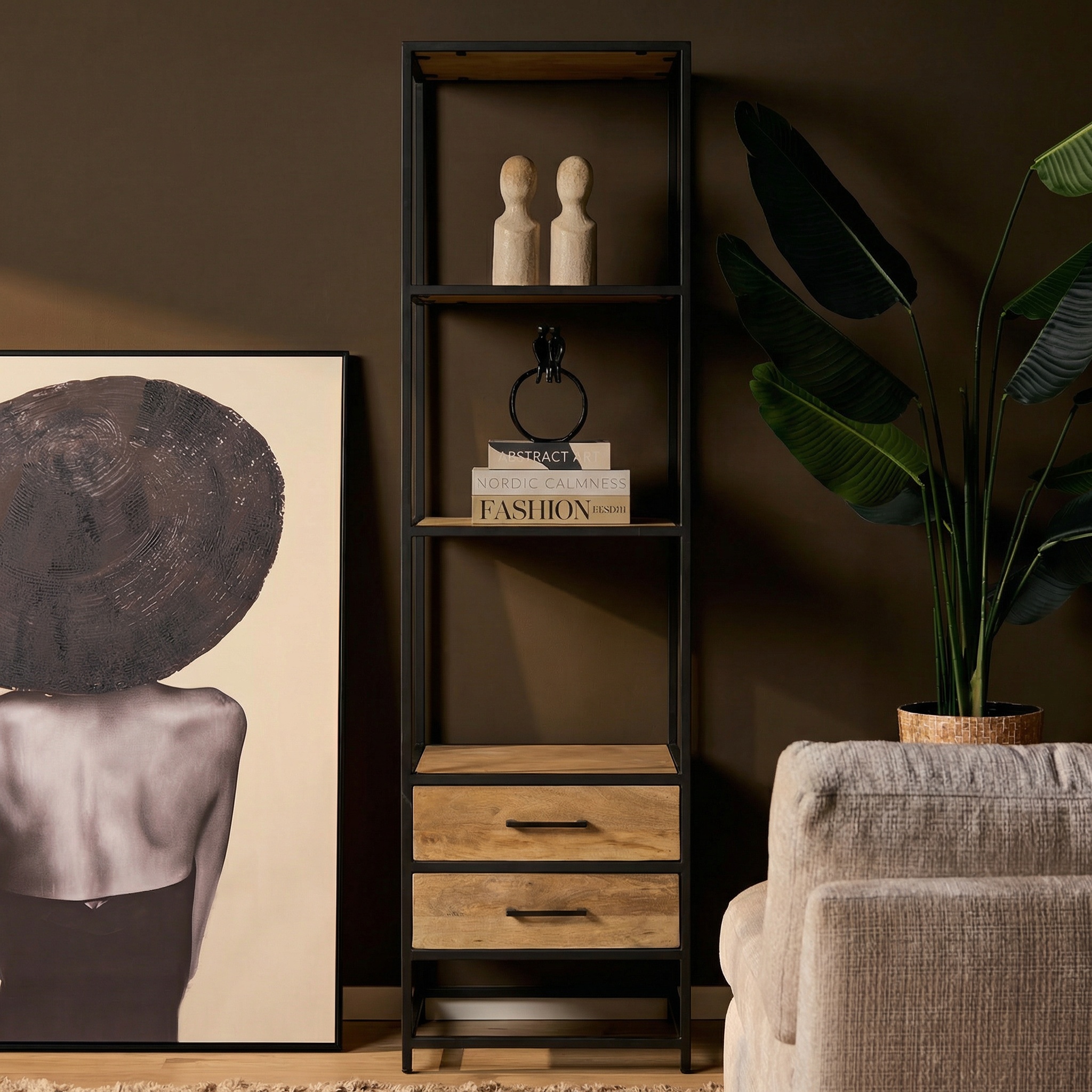 Dakota Bookcase 2 drawers | 55 cm (Mango wood, Natural) - Starfurn