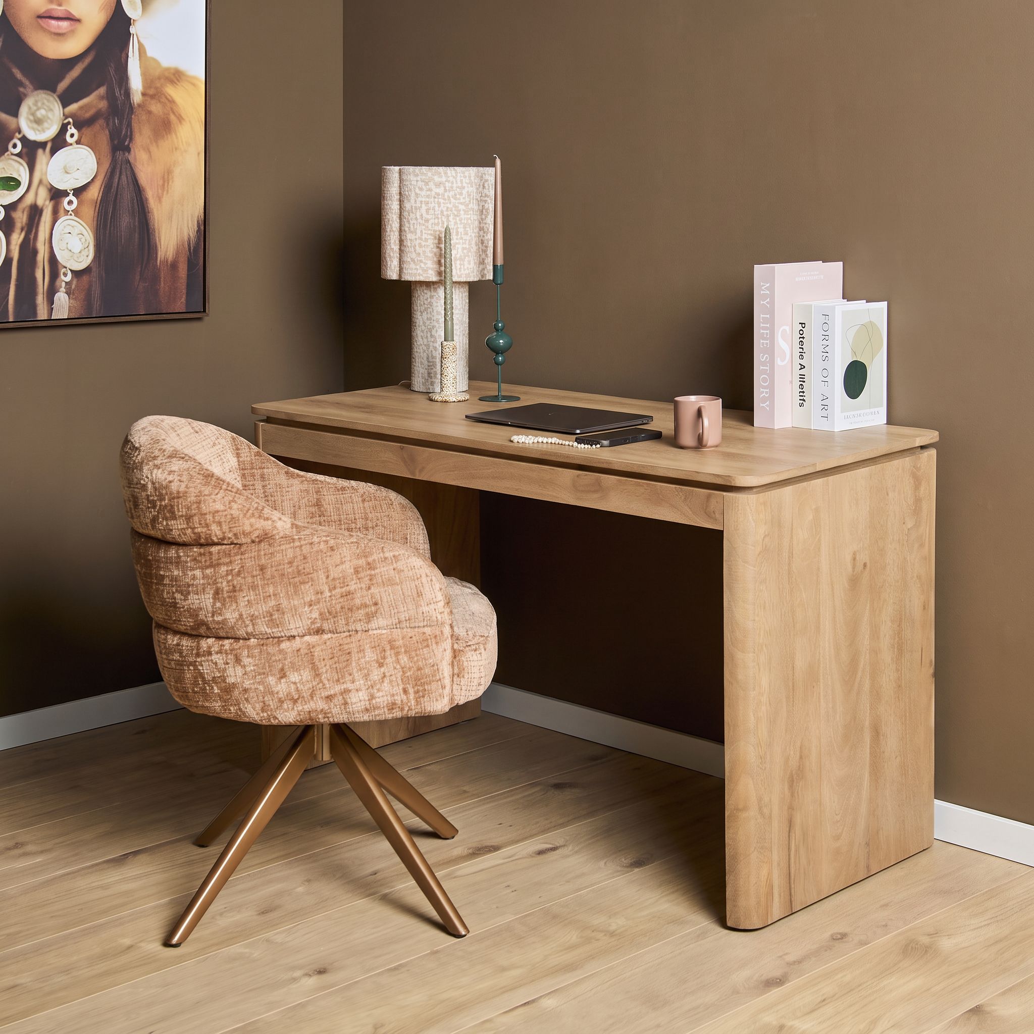 Schreibtisch Dallas Natur Mangoholz 130 cm - Starfurn