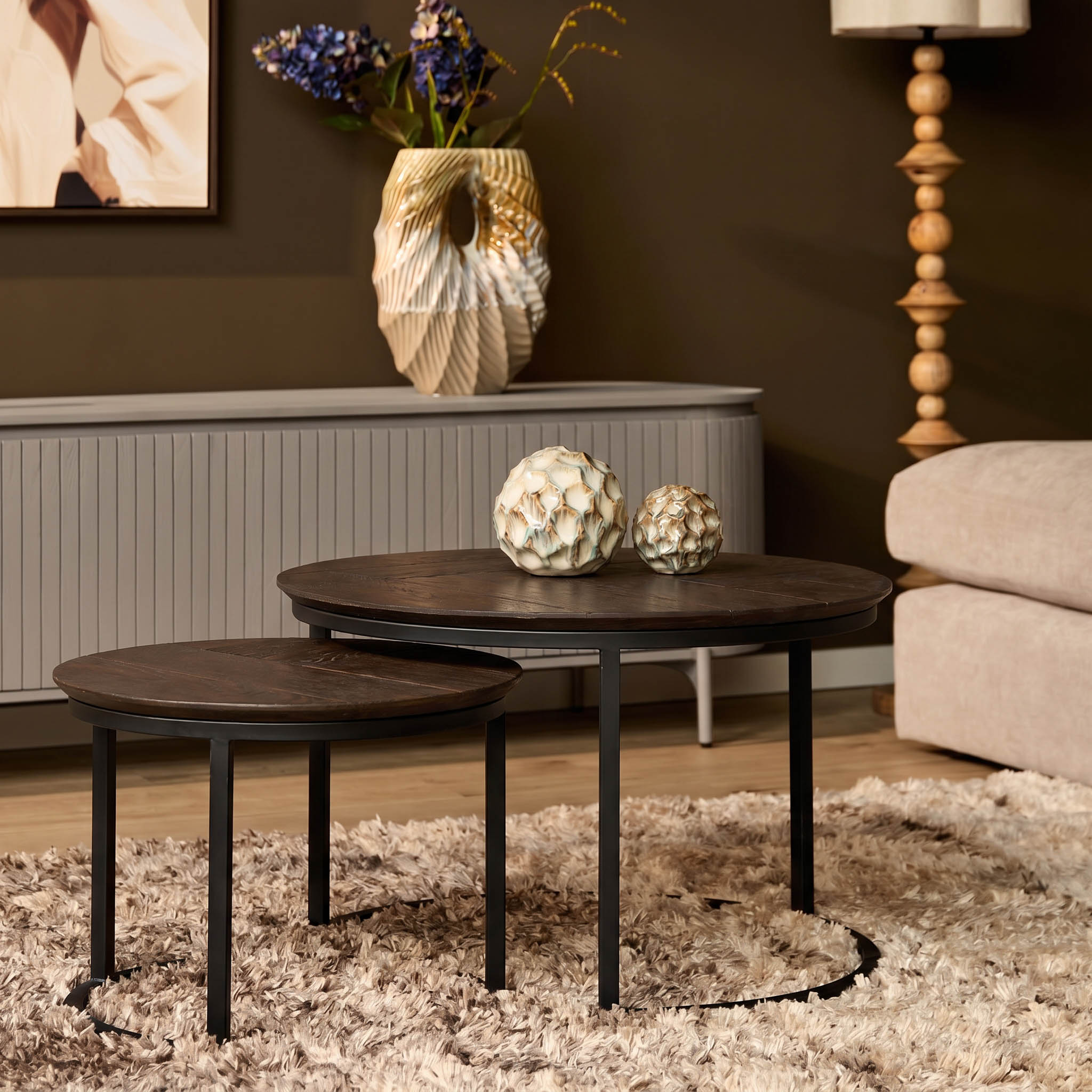 Coffee Table Otik Brown Oak | 70 cm | Set of 2