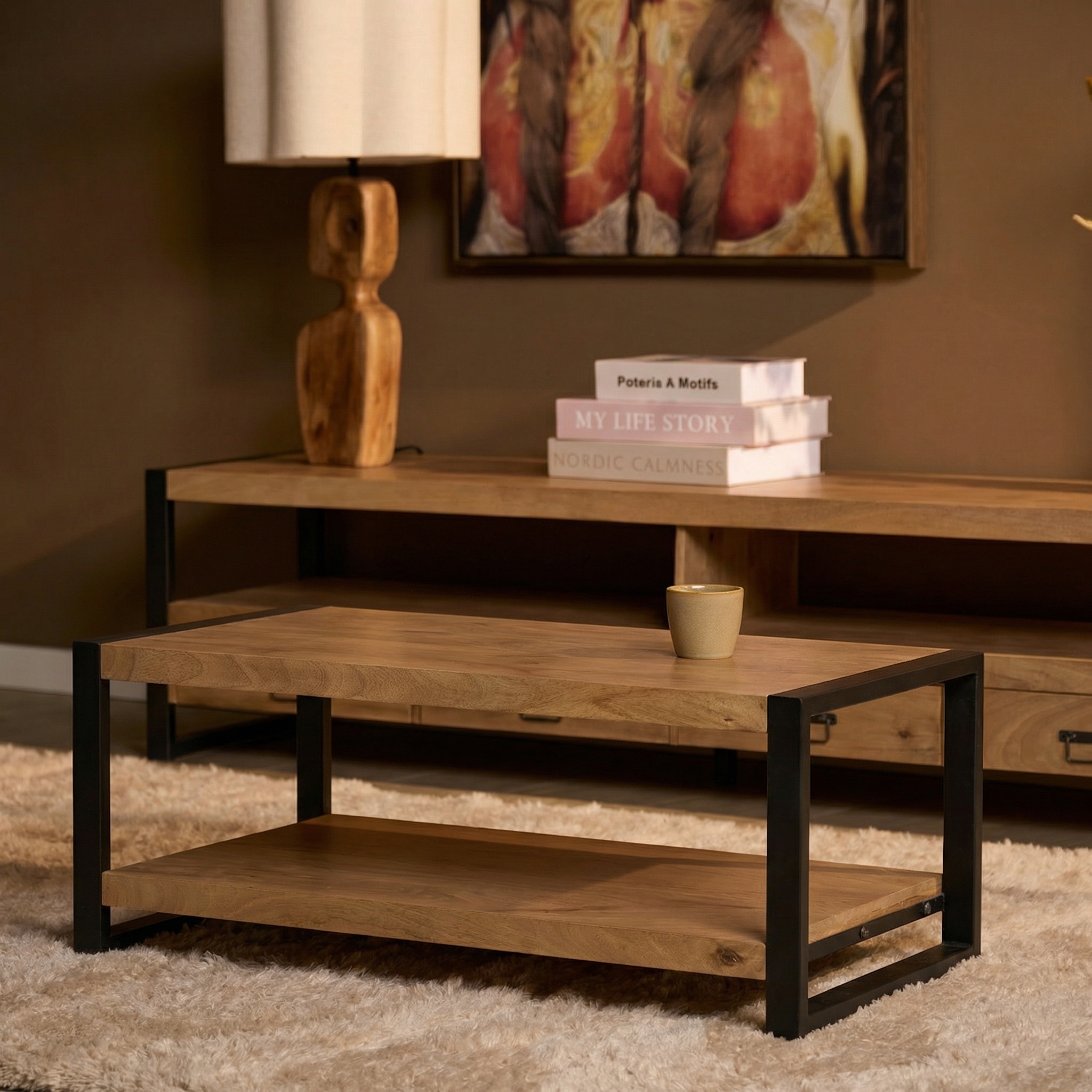 Couchtisch Britt | 110 cm | Ablageboden (Mangoholz, Natur) - Starfurn