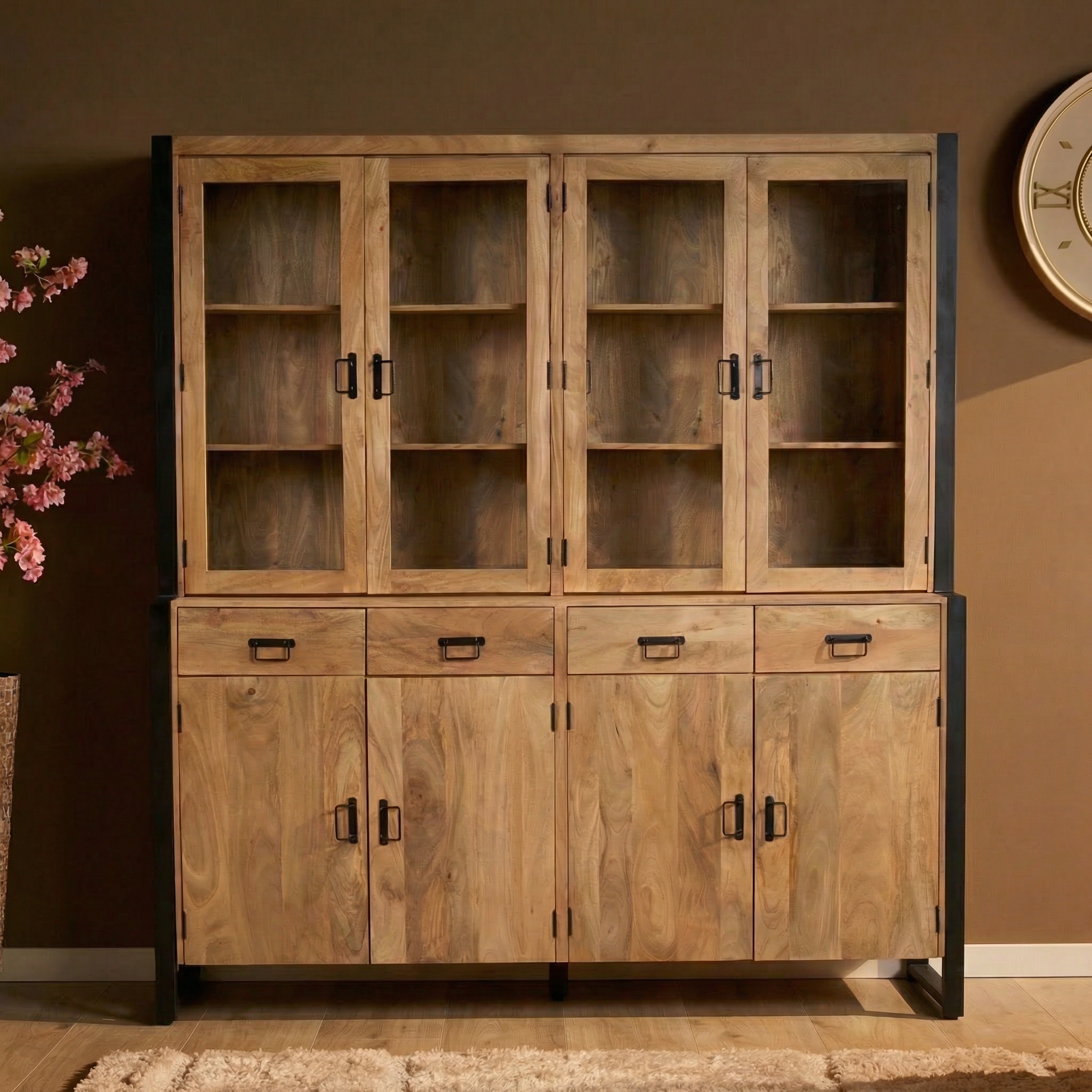 Vitrinenschrank Britt XXL | 200 cm (Mangoholz, Natur) - Starfurn