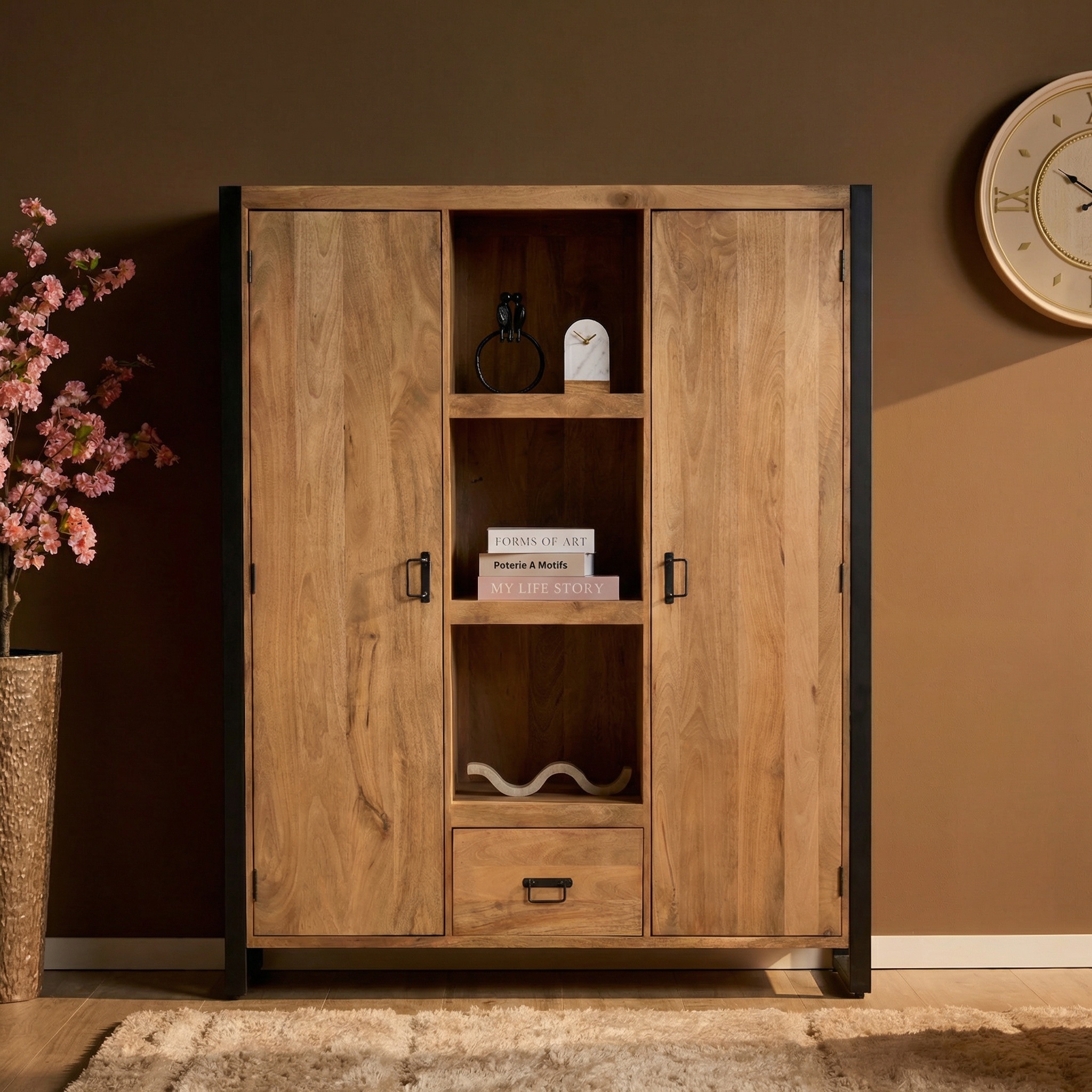 Bookcase Britt | 150 cm (Mango wood, Natural) - Starfurn