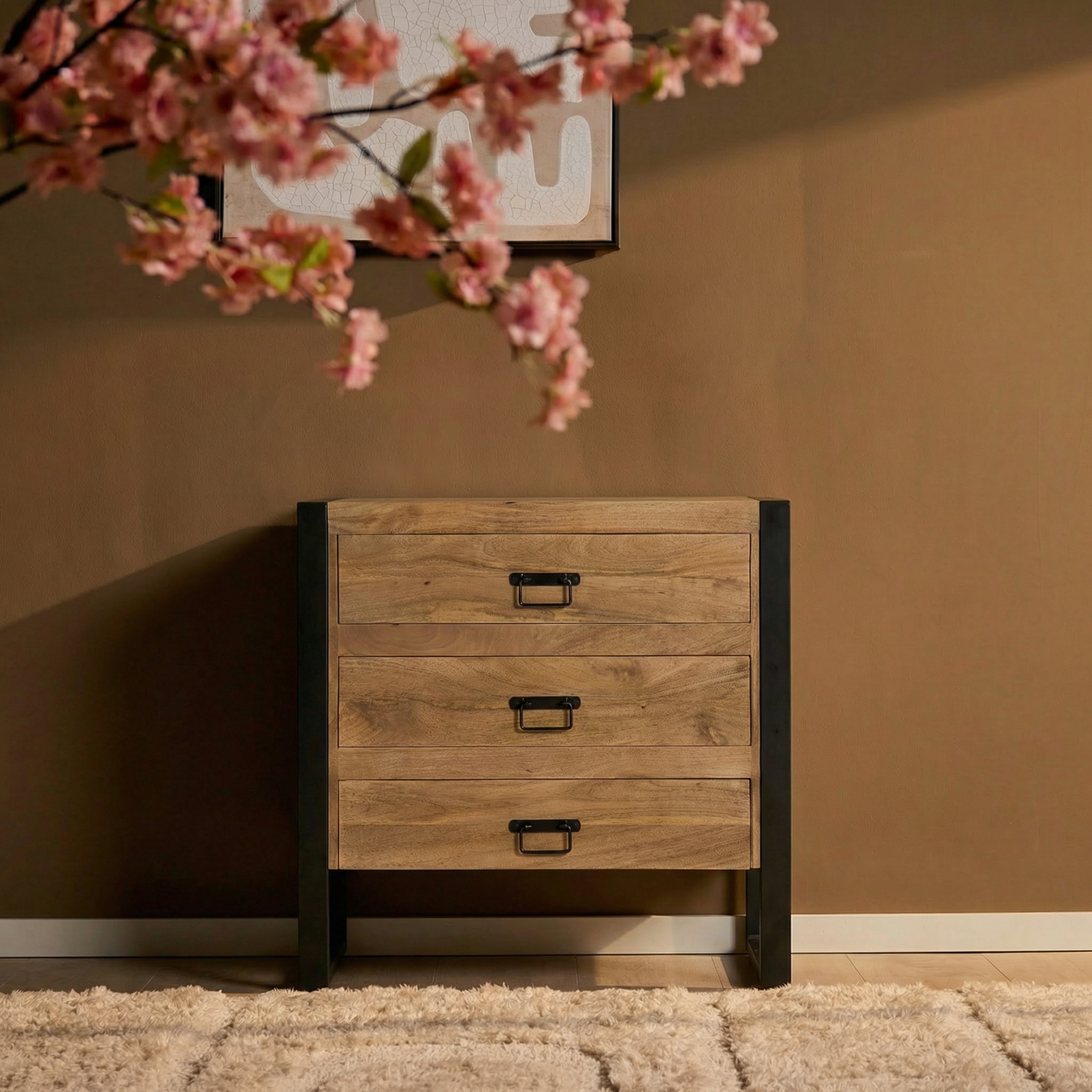 Schubladenschrank Britt | 3 Schubladen (Mangoholz, Natur) - Starfurn