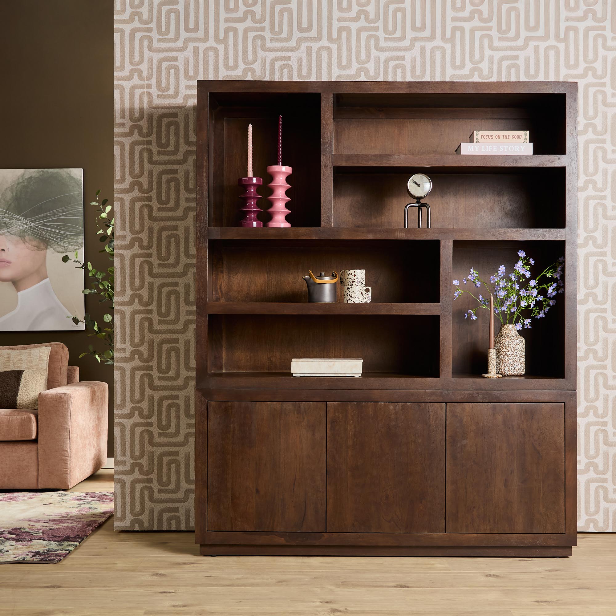 Fächerschrank Brussel Brown XL | 160 cm (Mangoholz, Braun) - Starfurn