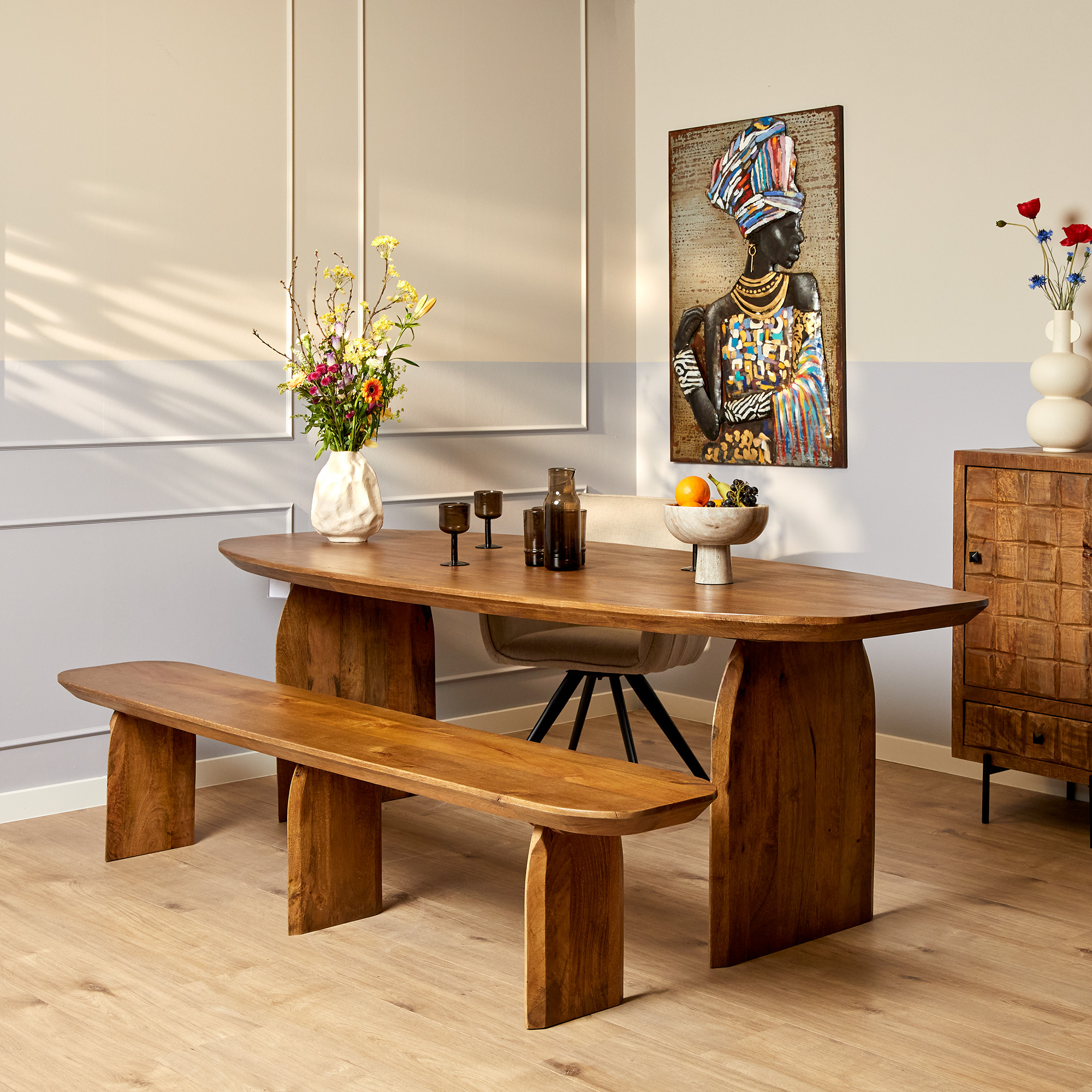 Tense Dining Bench Natural Mango Wood 280 cm - Starfurn