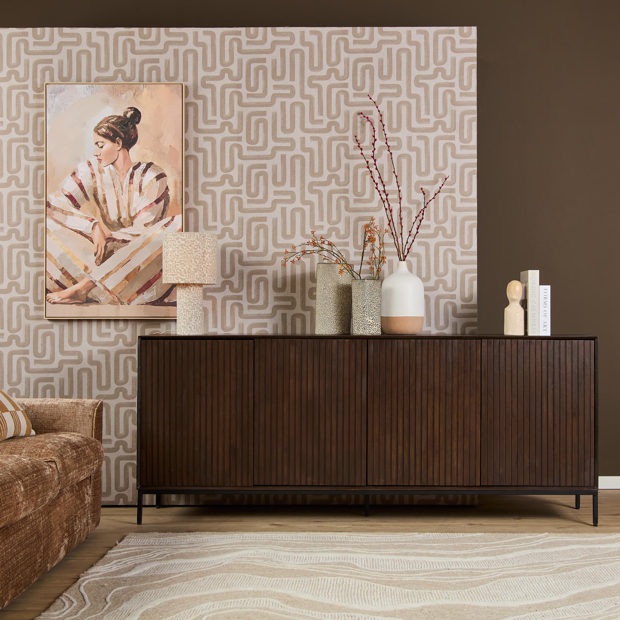 Sideboard Madison Braun Mangoholz 210 cm (Braun|Schwarz) - Starfurn