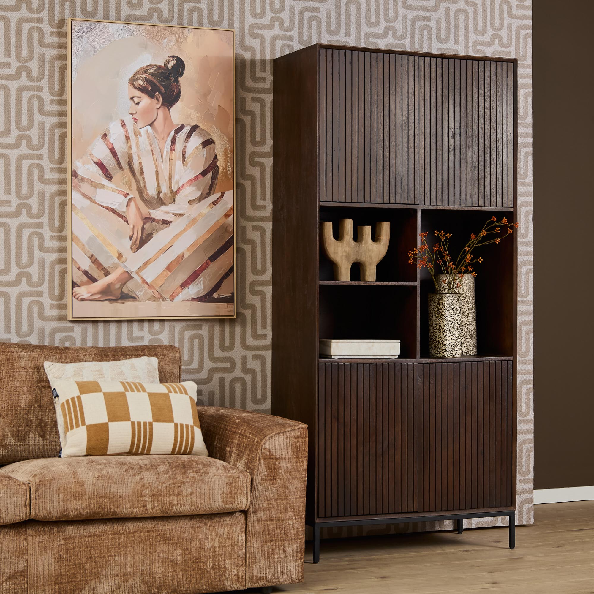 Regalschrank Madison Brown | 90 cm (Mangoholz, Braun|Schwarz) - Starfurn