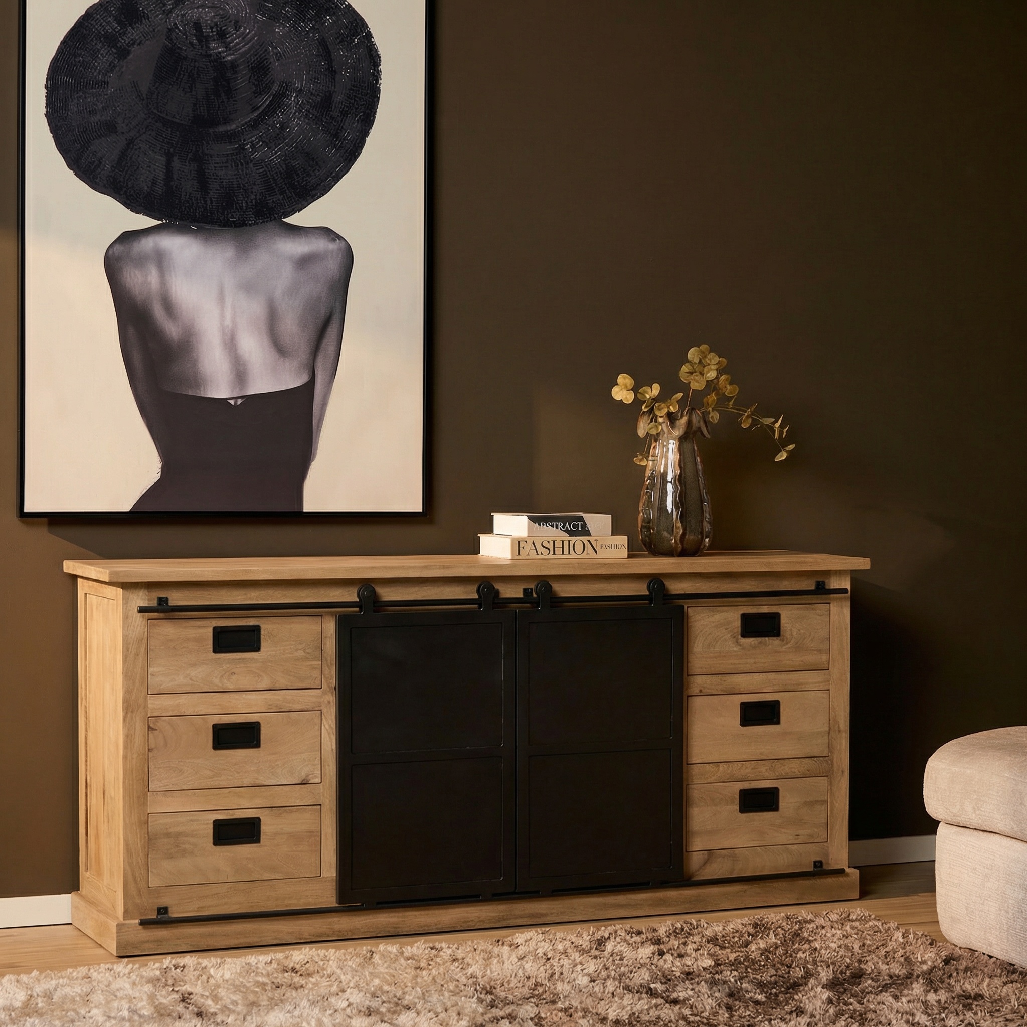 Sideboard Fresno Natur Mangoholz 200 cm - Starfurn