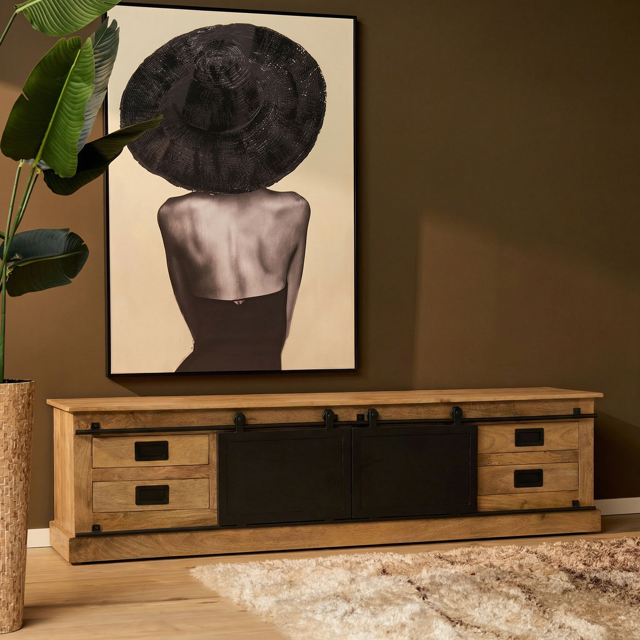 TV unit Fresno | 200 cm (Mango wood, Natural) - Starfurn